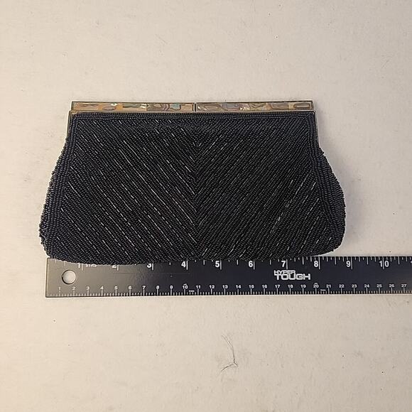 Vintage Black Beaded Clutch Evening Bag Purse Seashell Embellishments - Picture 5 of 5